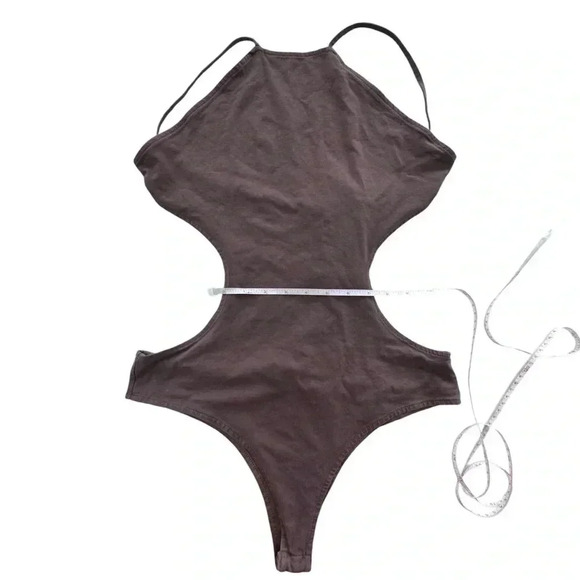 Mocha Brown Bodysuit Backless Side Cut Out TOBI Medium Strappy Low Back Halter - Picture 11 of 14